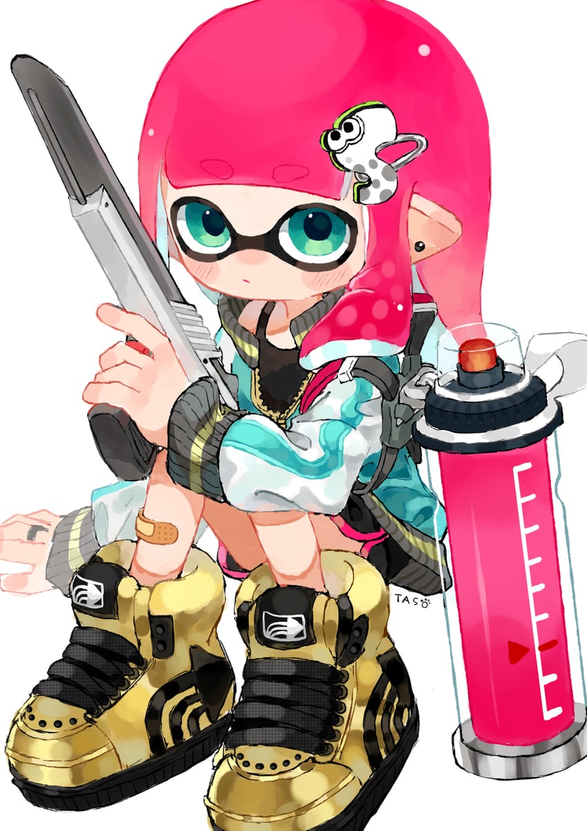 inkling player character and inkling girl (splatoon) drawn by myon_rio