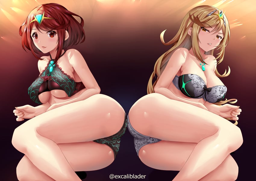 pyra and mythra (xenoblade chronicles and 1 more) drawn by excaliblader