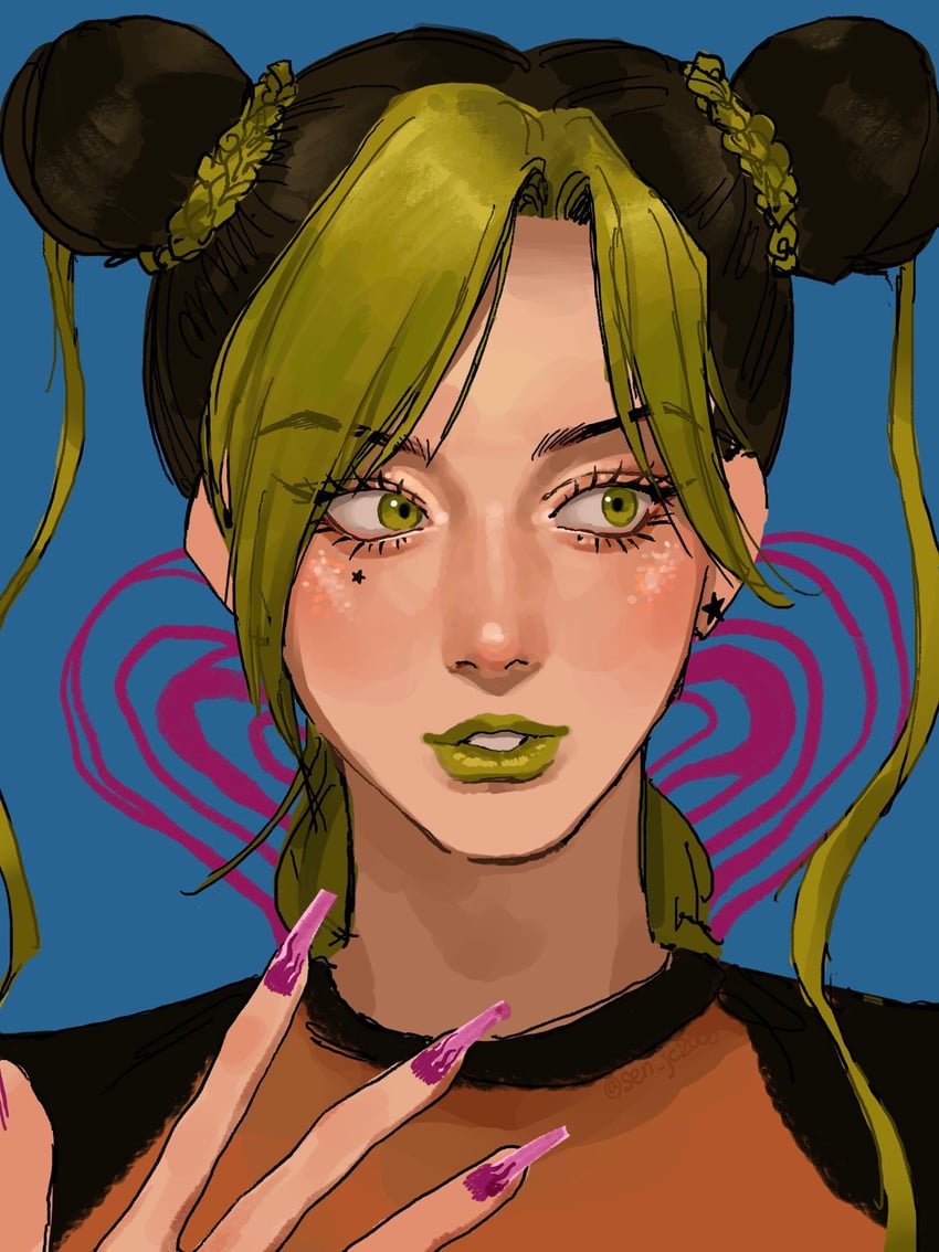 kujo jolyne (jojo no kimyou na bouken and 1 more) drawn by sen_jc2000