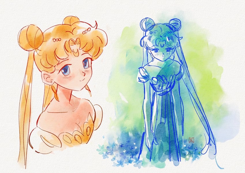 tsukino usagi and princess serenity (bishoujo senshi sailor moon) drawn by applepiewinry