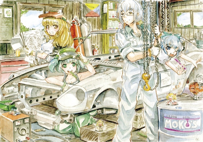 kirisame marisa, cirno, kawashiro nitori, morichika rinnosuke, star sapphire, and 5 more (touhou and 3 more) drawn by master_(4th)