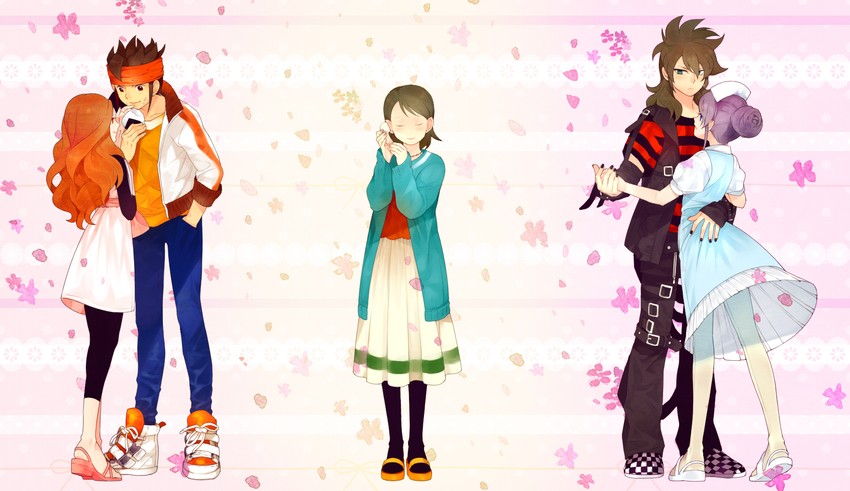 endou mamoru, fudou akio, raimon natsumi, kudou fuyuka, and kino aki (inazuma eleven go and 1 more) drawn by hakusai_(tiahszld)