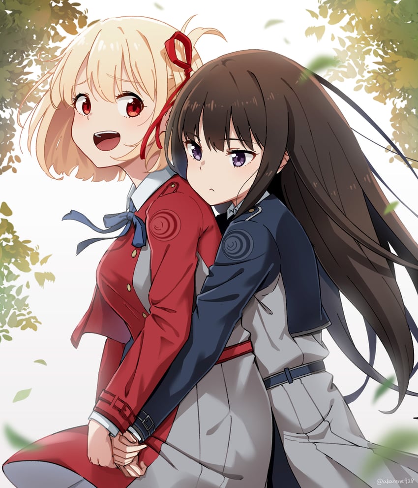 nishikigi chisato and inoue takina (lycoris recoil) drawn by akane_(akaneoekaki0928)