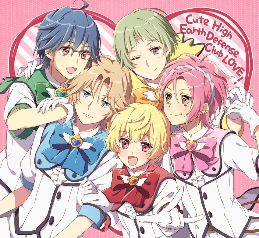 hakone yumoto, zaou ryuu, battle lover scarlet, naruko io, kinugawa atsushi, and 5 more (binan koukou chikyuu bouei-bu love!) drawn by riku_(melty_drop)