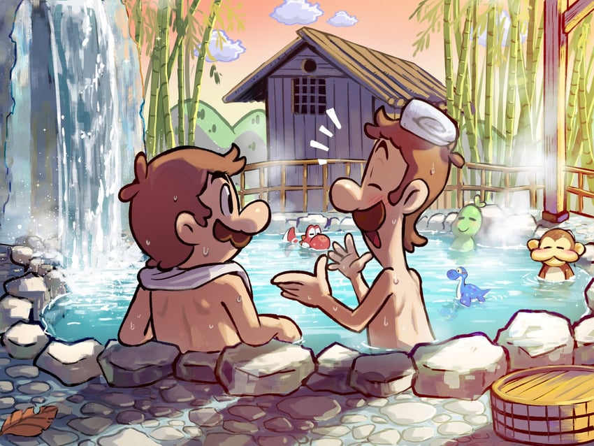 mario, luigi, yoshi, red yoshi, dorrie, and 2 more (mario and 1 more) drawn by yamari_(ya_mari_6363)