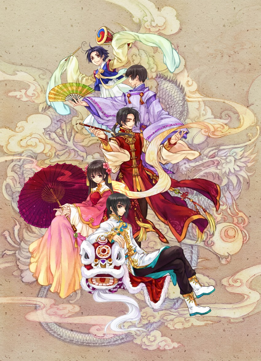 japan, china, taiwan, hong kong, and korea (axis powers hetalia) drawn by kagalin