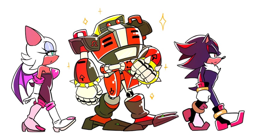 shadow the hedgehog, rouge the bat, and e-123 omega (sonic and 2 more) drawn by dreamful_blue