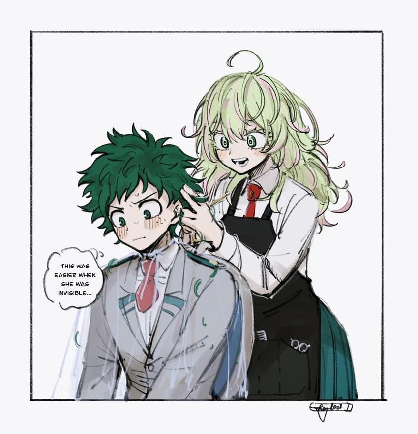 midoriya izuku and hagakure toru (boku no hero academia) drawn by hazel0217