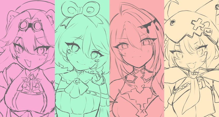 raora panthera, gigi murin, cecilia immergreen, and elizabeth rose bloodflame (hololive and 1 more) drawn by yamiescupid