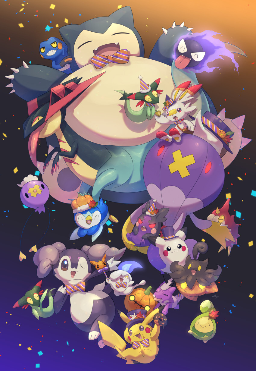 pikachu, piplup, morpeko, scorbunny, litwick, and 12 more (pokemon) drawn by nullma