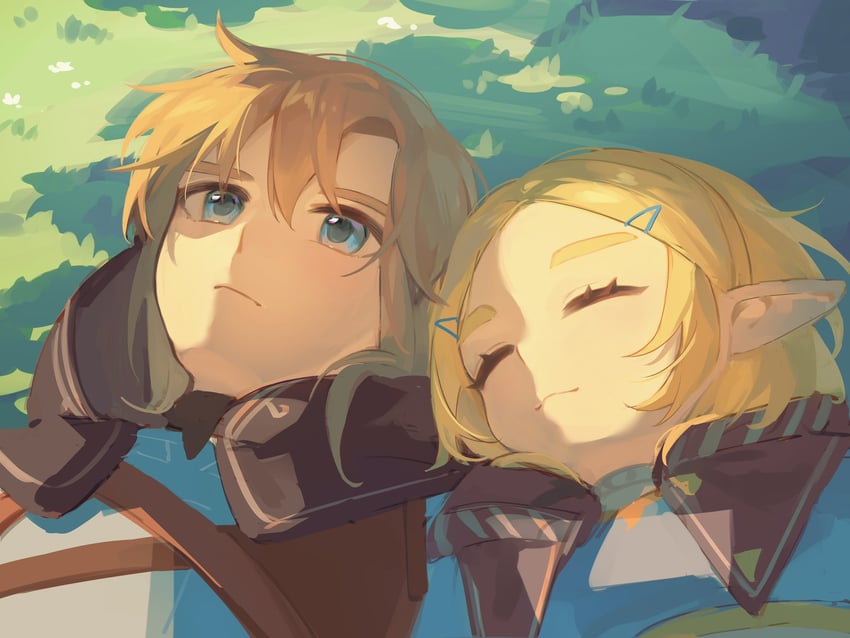 link and princess zelda (the legend of zelda and 1 more) drawn by yumiyumo3o