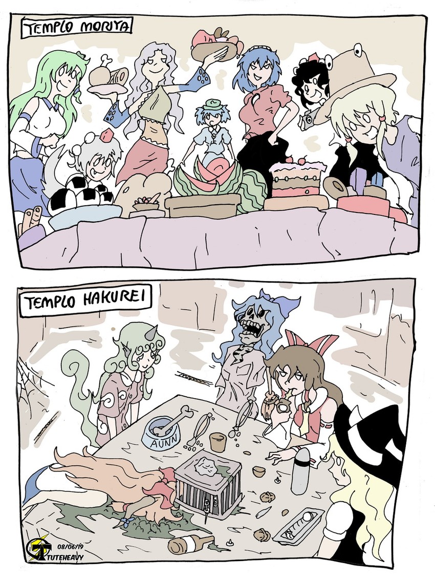 hakurei reimu, kirisame marisa, kochiya sanae, shameimaru aya, inubashiri momiji, and 8 more (touhou) drawn by tuteheavy