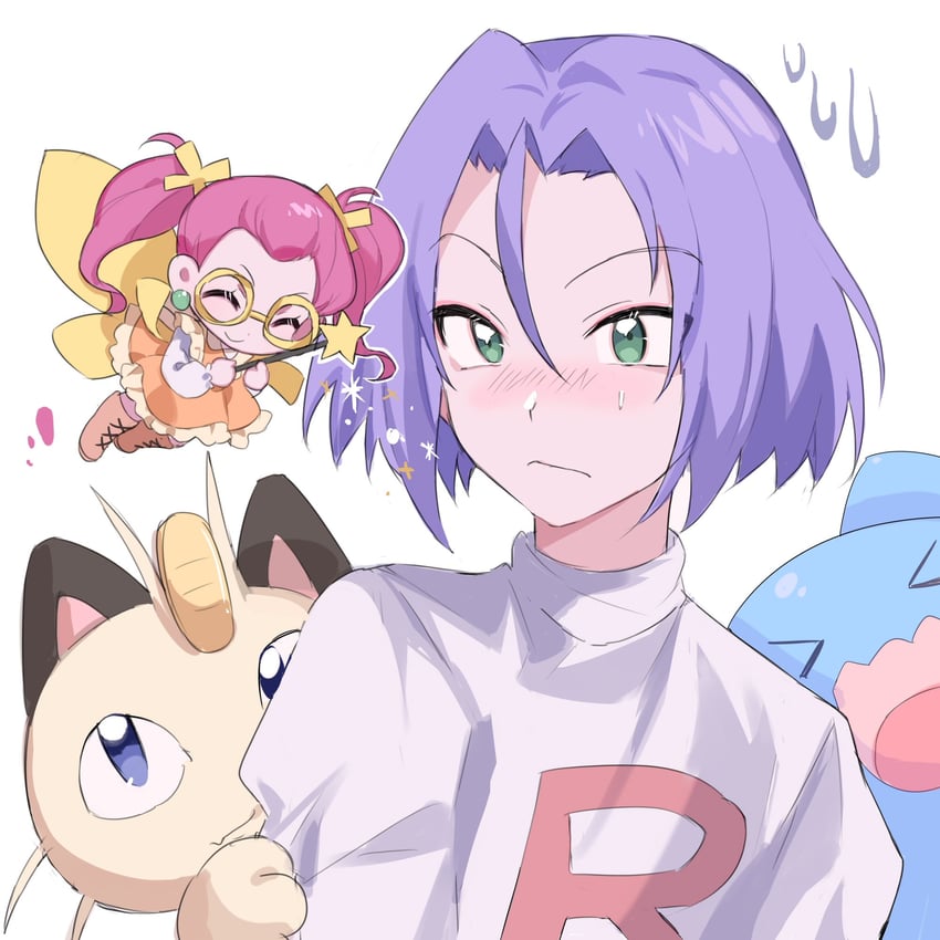 jessie, james, meowth, and wobbuffet (pokemon and 1 more) drawn by hinokii