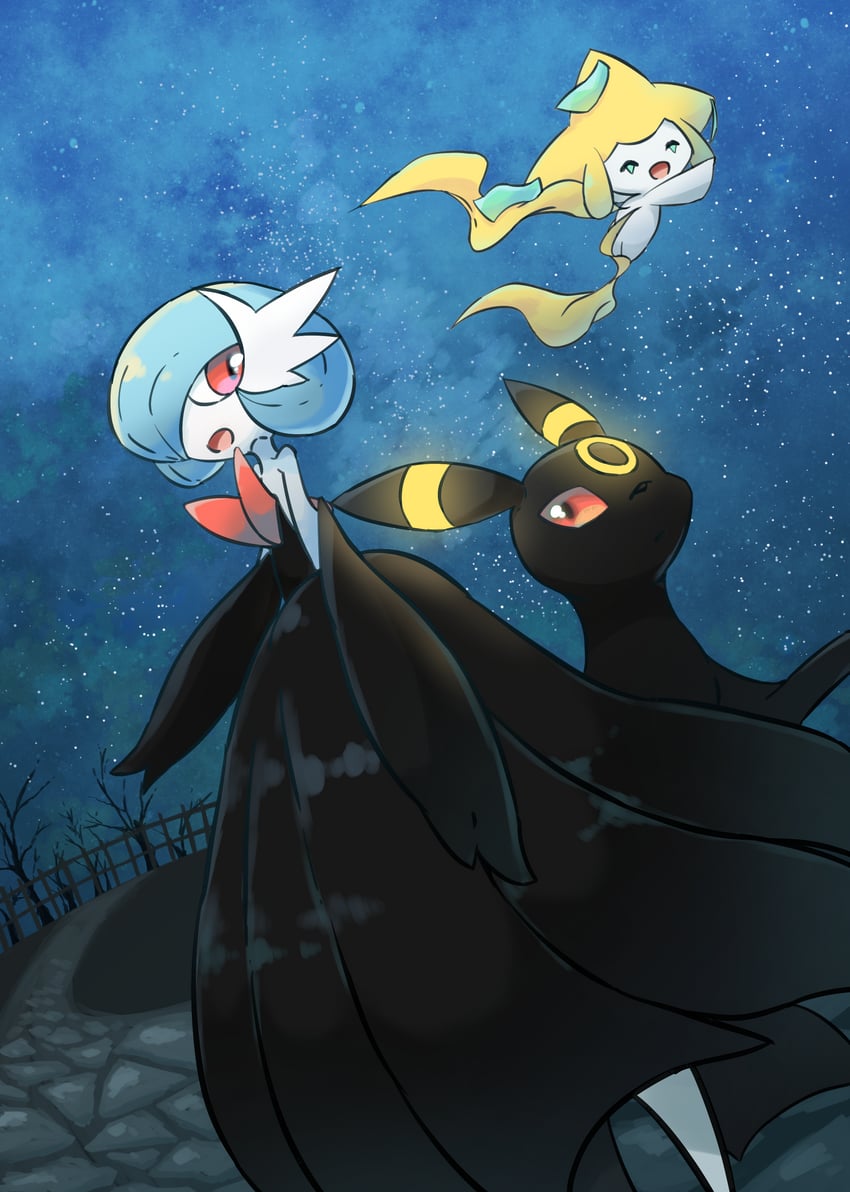 gardevoir, umbreon, mega gardevoir, and jirachi (pokemon) drawn by matata