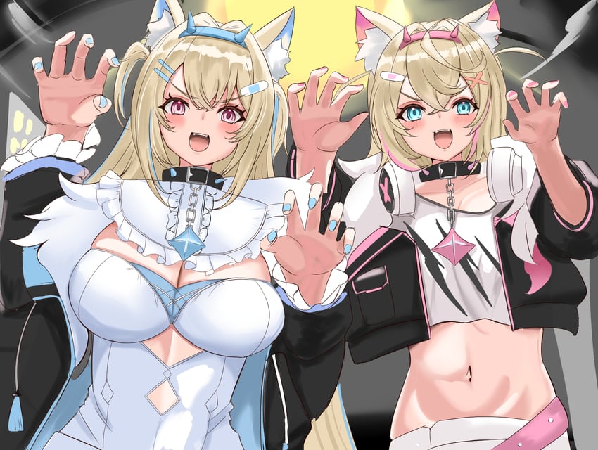 fuwawa abyssgard and mococo abyssgard (hololive and 1 more) drawn by kurogomatcha