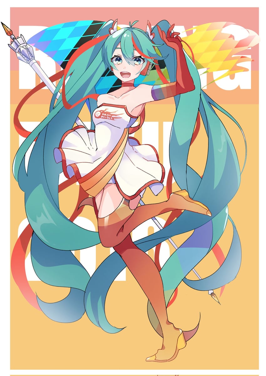 hatsune miku and racing miku (vocaloid and 1 more) drawn by kusunokimizuha