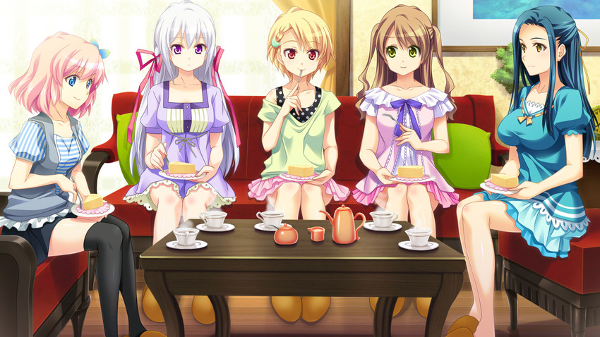 ootani shizuku, shima sako, ishida mitsuna, asai sae, and kyougoku yomi (omae no pantsu wa nani iro da!?) drawn by bomi