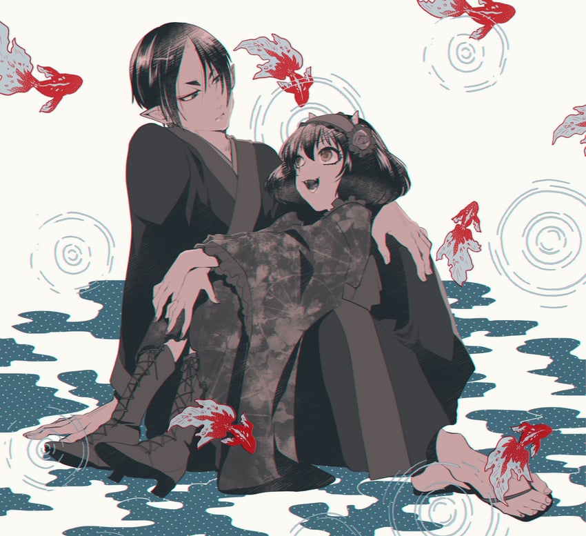 hoozuki and peach maki (hoozuki no reitetsu) drawn by hoicyo