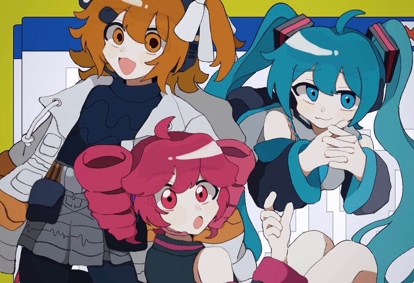 hatsune miku, kasane teto, and adachi rei (vocaloid and 2 more) drawn by agyo_(ikayaki5252)