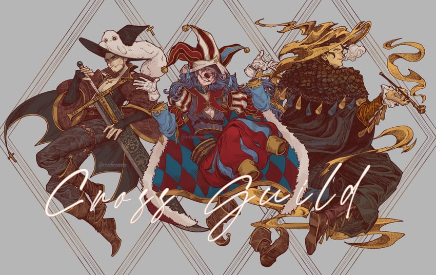 crocodile, buggy the clown, and dracule mihawk (one piece and 1 more) drawn by eriochromatic