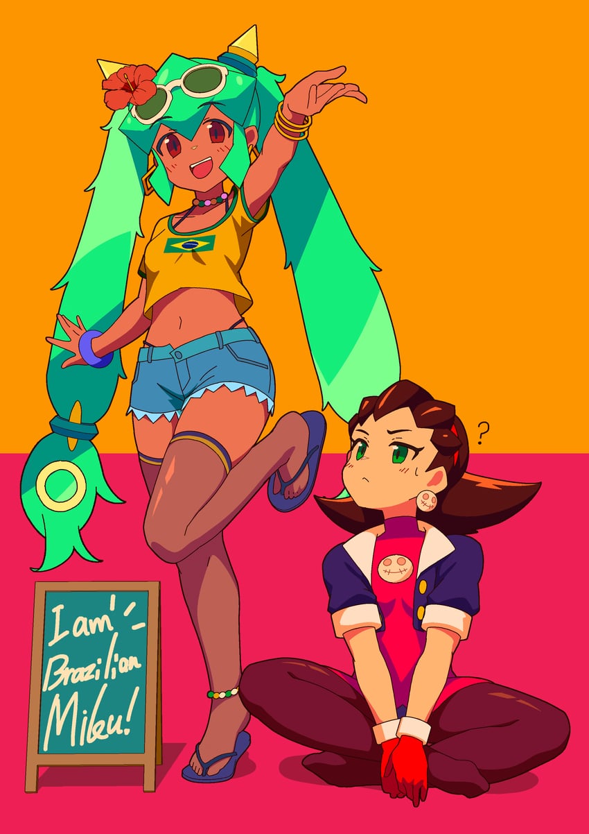 hatsune miku, brazilian miku, tron bonne, and yuna (vocaloid and 2 more) drawn by yodok
