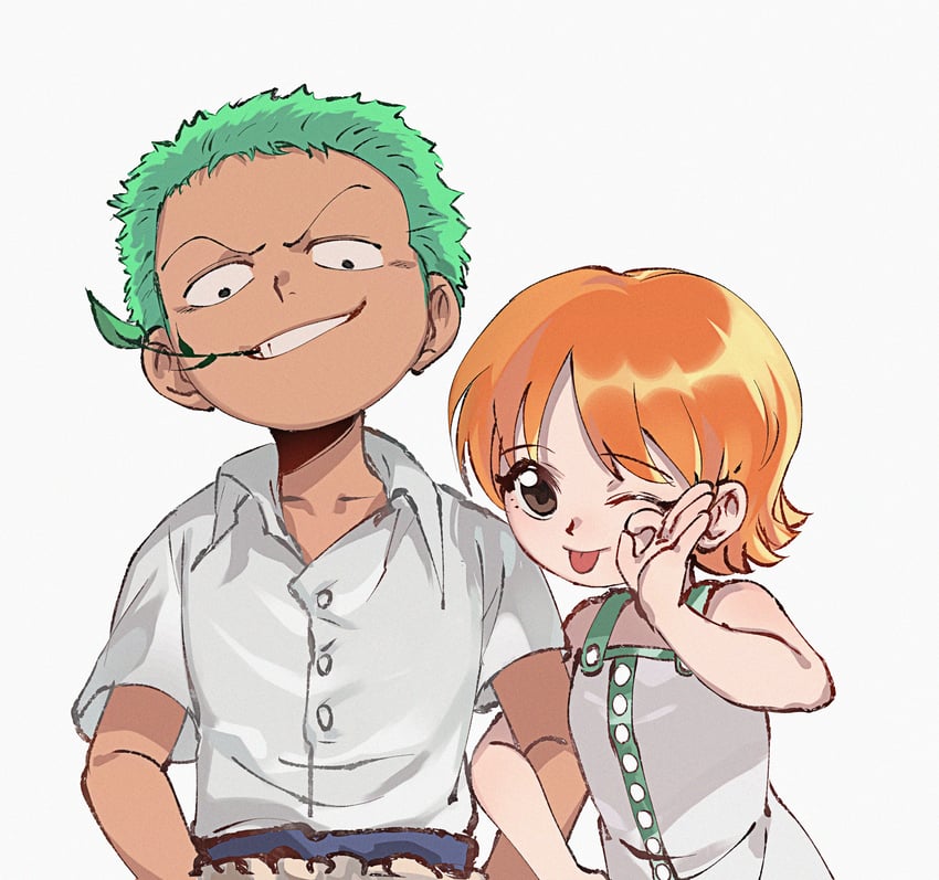nami and roronoa zoro (one piece) drawn by dududu