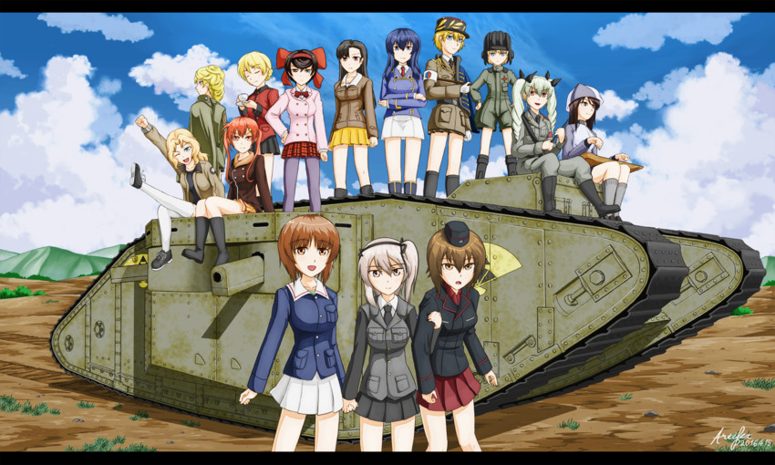 nishizumi miho, darjeeling, nishizumi maho, anchovy, kay, and 9 more (girls und panzer and 4 more) drawn by artifex