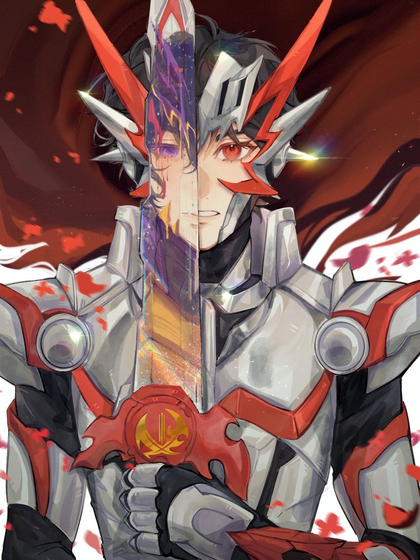 kamen rider saber, kamiyama touma, kamen rider calibur, kamen rider saber draconic knight, kamen rider calibur jaou dragon, and 1 more (kamen rider and 1 more) drawn by meowq