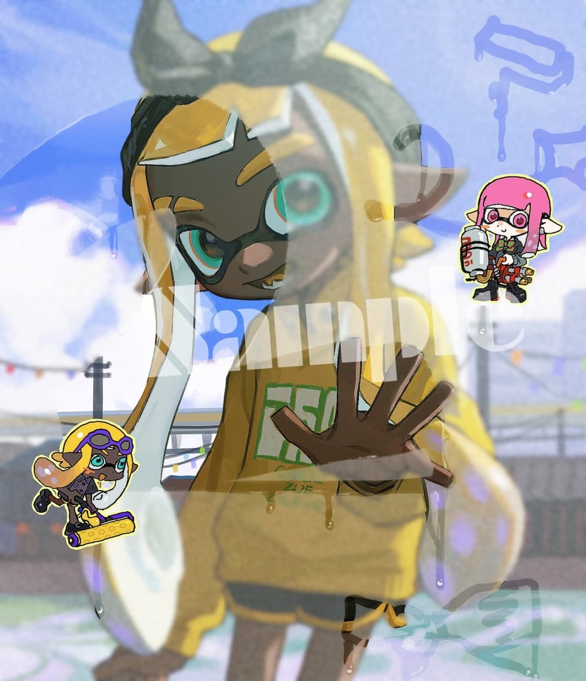 inkling player character and inkling girl (splatoon) drawn by miko_(15476997)