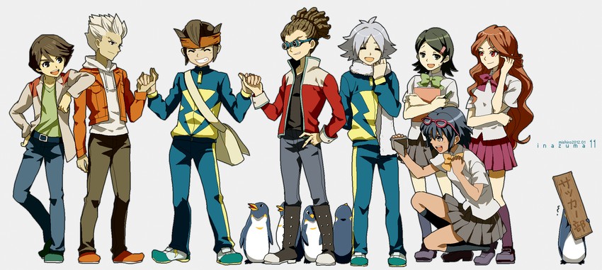 endou mamoru, fubuki shirou, kidou yuuto, gouenji shuuya, otonashi haruna, and 3 more (inazuma eleven) drawn by nanjou_(sumeragimishiro)