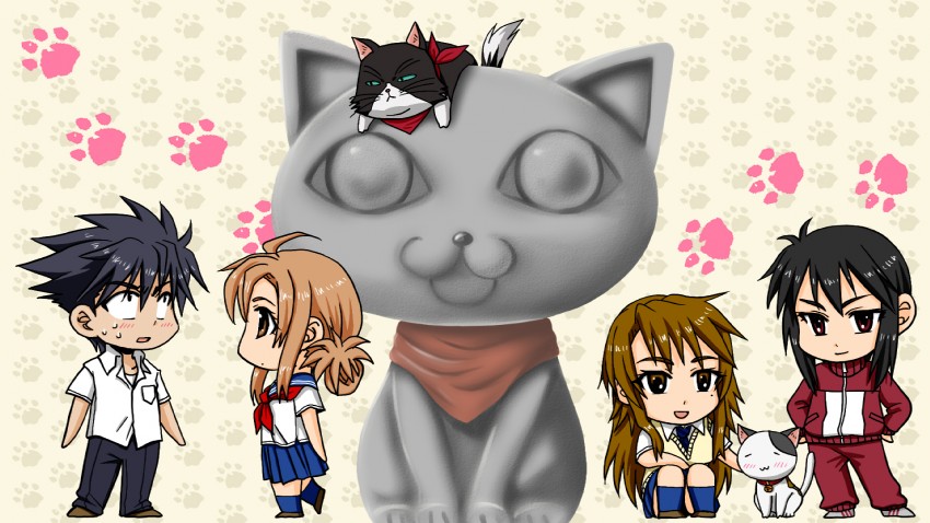 mizuno kaede, sumiyoshi kanako, nyamsas, tama, kousaka junpei, and 1 more (nyan koi!) drawn by michitaka_maro