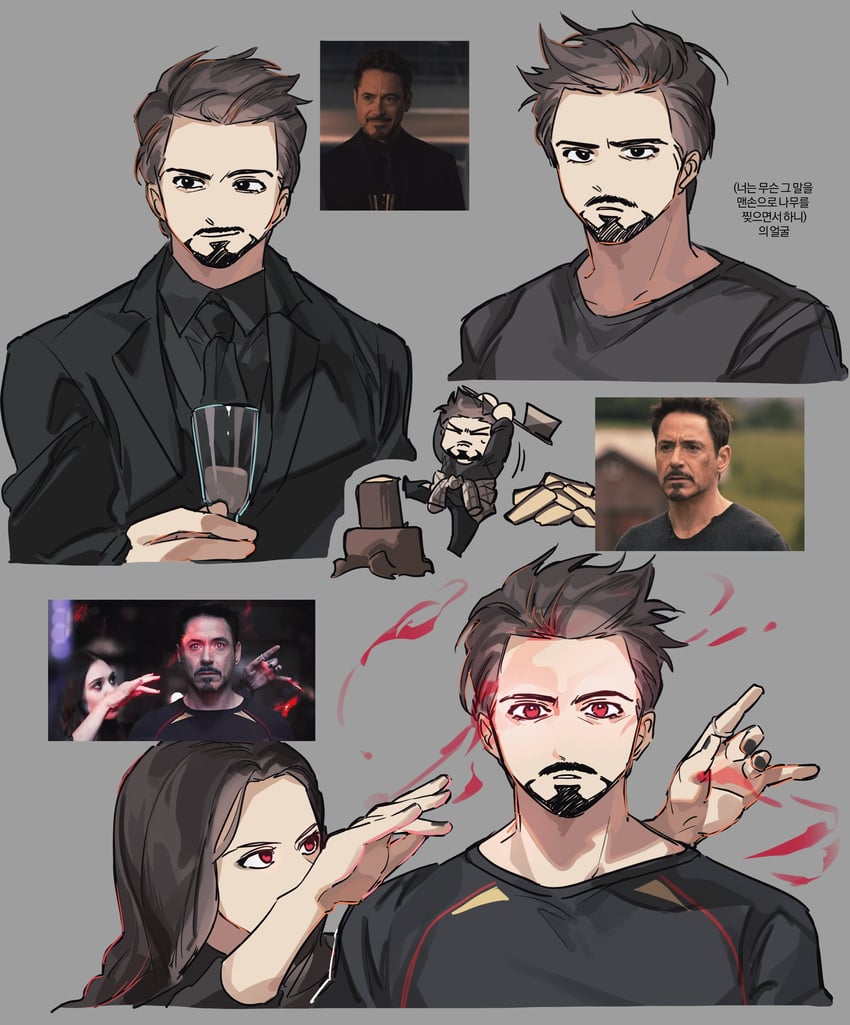 tony stark, wanda maximoff, scarlet witch, robert downey jr., and elizabeth olsen (marvel and 3 more) drawn by chjjlold