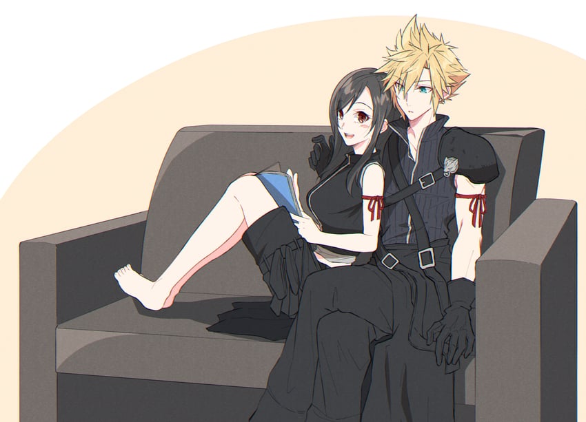 tifa lockhart, cloud strife, and fenrir (final fantasy and 2 more) drawn by mizuamememe