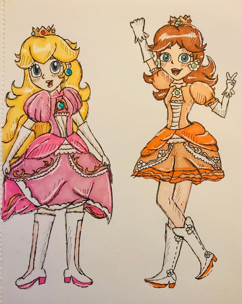 princess peach and princess daisy (mario) drawn by rainbowmachete