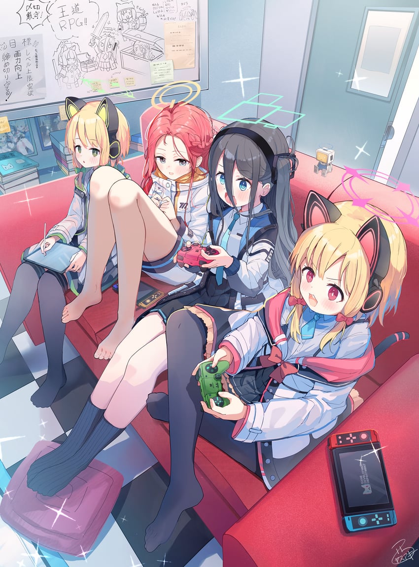 yuuka, aris, momoi, midori, yuzu, and 1 more (blue archive) drawn by nishi_yasuaki