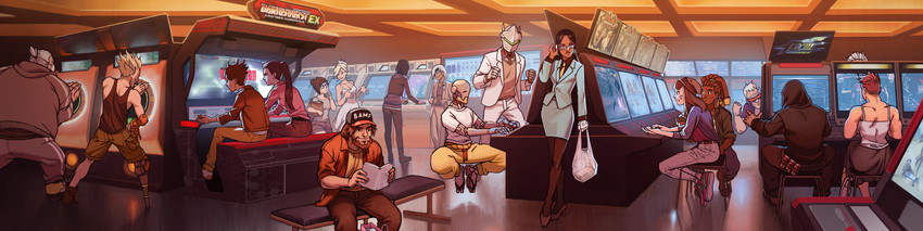 d.va, mercy, tracer, mei, widowmaker, and 13 more (street fighter and 14 more) drawn by shroedinger