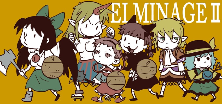 komeiji koishi, komeiji satori, kaenbyou rin, reiuji utsuho, mizuhashi parsee, and 1 more (touhou and 1 more) drawn by onikobe_rin