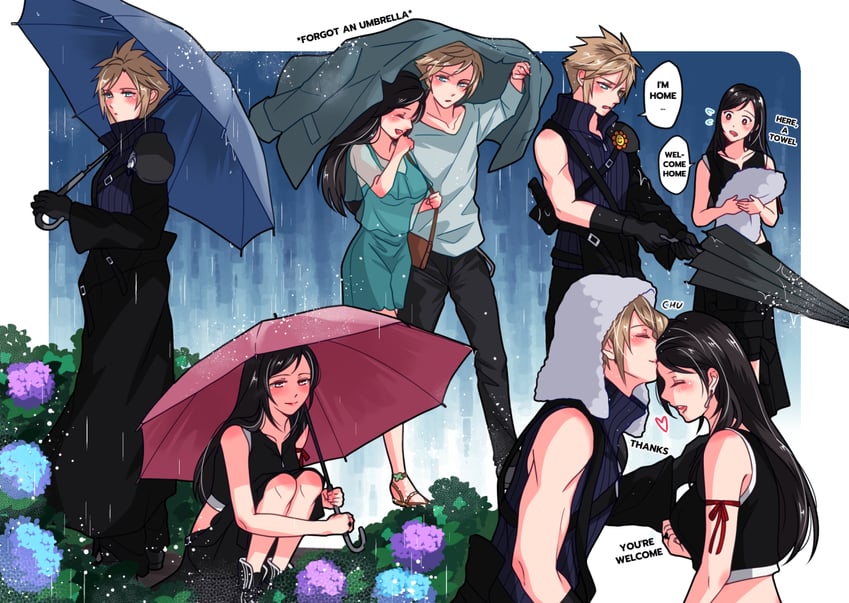 tifa lockhart, cloud strife, and fenrir (final fantasy and 2 more) drawn by babigonice
