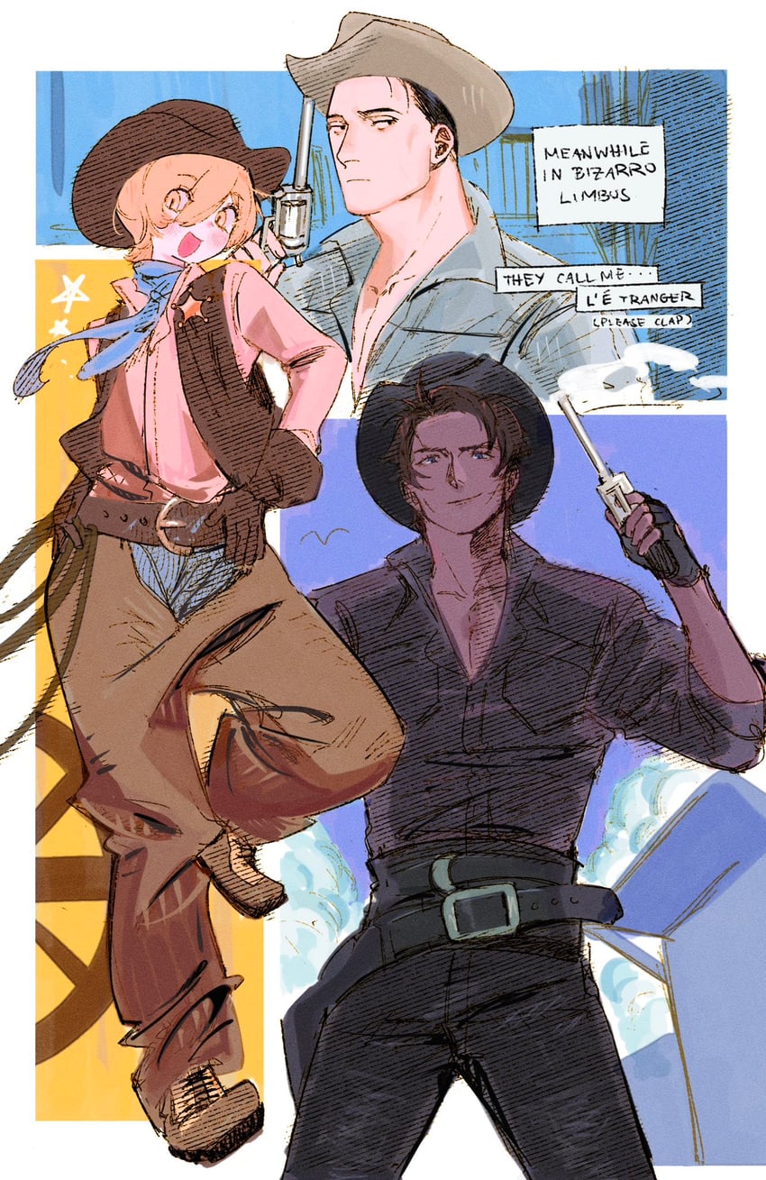 don quixote, heathcliff, and meursault (project moon and 1 more) drawn by wenli