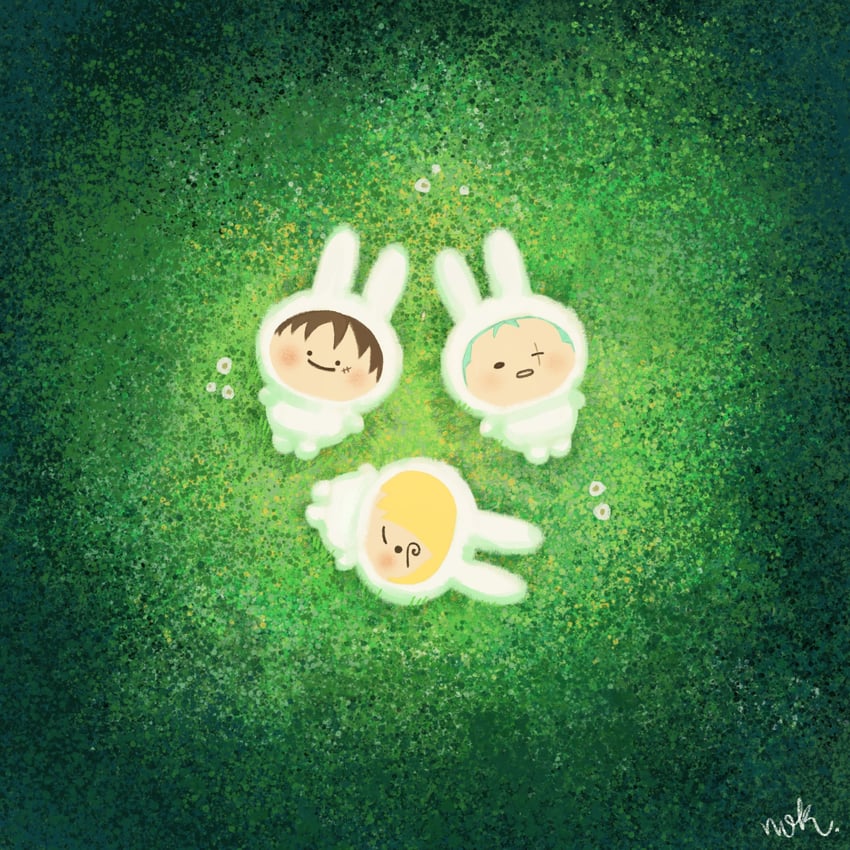 monkey d. luffy, roronoa zoro, and sanji (one piece) drawn by nok_(nok_1)