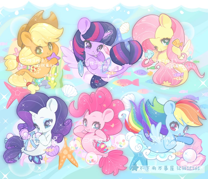 twilight sparkle, fluttershy, rainbow dash, pinkie pie, rarity, and 1 more (my little pony and 2 more) drawn by chengzi82020