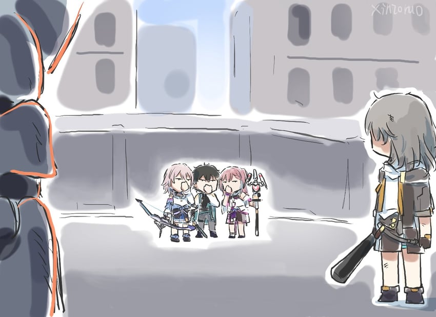 trailblazer, stelle, march 7th, dan heng, and asta (honkai and 1 more) drawn by xinzoruo