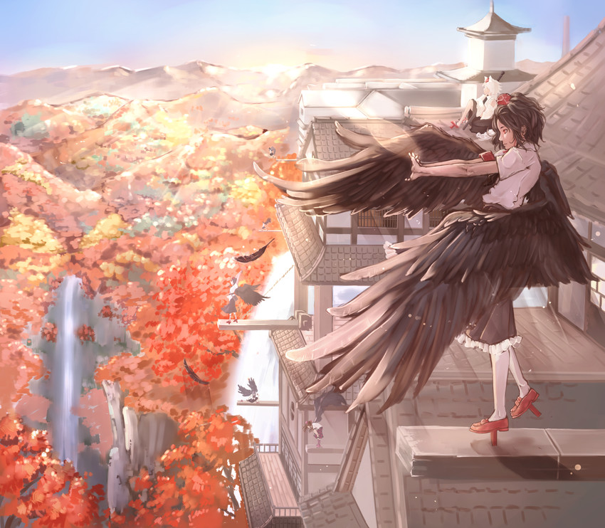 shameimaru aya, inubashiri momiji, and himekaidou hatate (touhou) drawn by nagi_(xx001122)