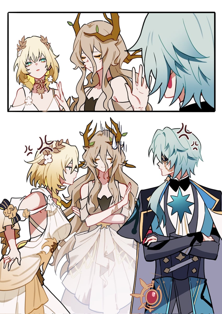 aglaea, anaxa, and calypso (honkai and 1 more) drawn by yuelinpanp98413