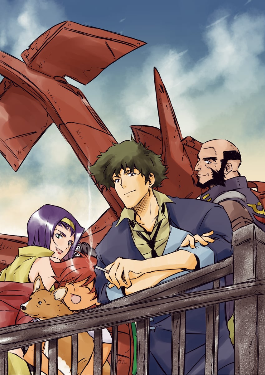 faye valentine, spike spiegel, edward wong hau pepelu tivrusky iv, and swordfish ii (cowboy bebop) drawn by tobalin