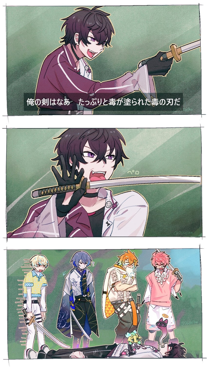 usami rito, saiki ittetsu, hibachi mana, koyanagi rou, and akagi wen (nijisanji and 1 more) drawn by jl_seiko