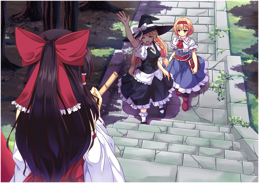 hakurei reimu, kirisame marisa, and alice margatroid (touhou) drawn by sheita