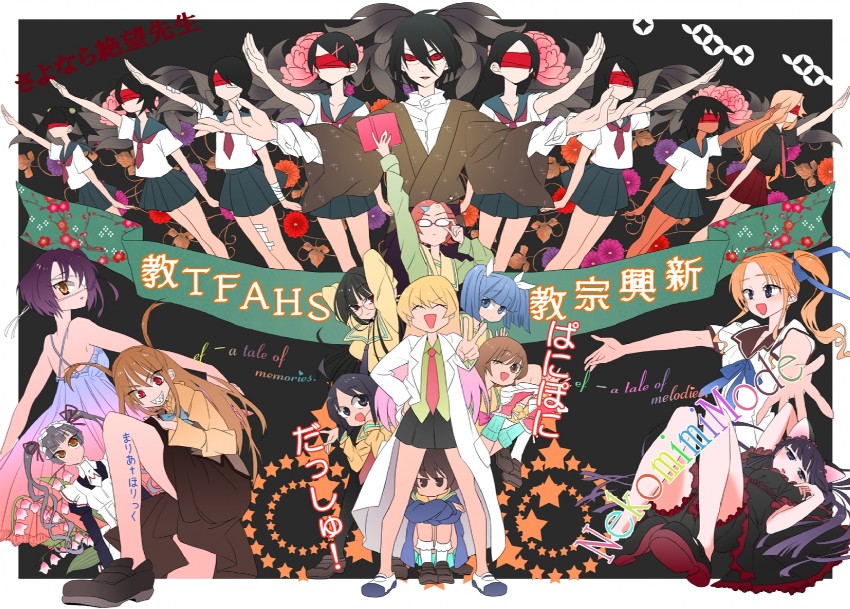 itoshiki nozomu, fuura kafuka, rebecca miyamoto, kitsu chiri, hazuki, and 10 more (sayonara zetsubou sensei and 5 more) drawn by arare_(araremode)