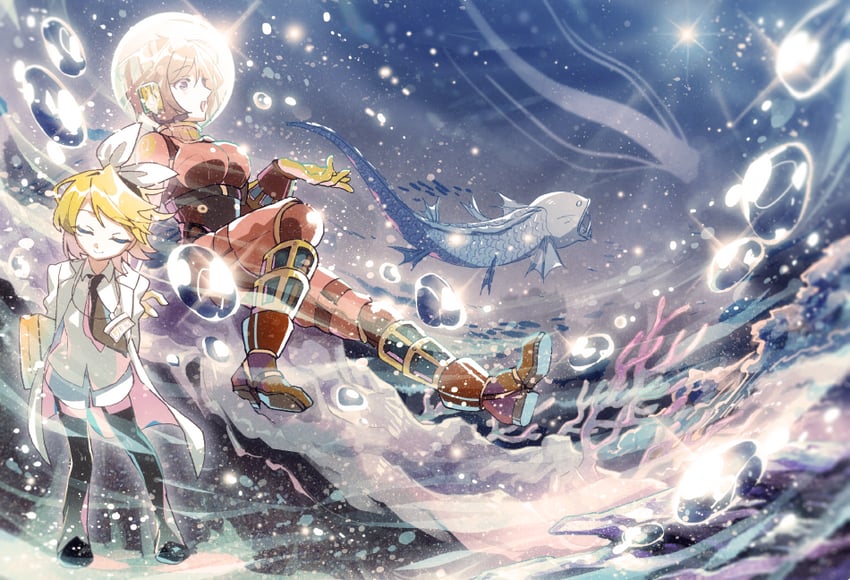 kagamine rin (vocaloid and 1 more) drawn by nihakusanren