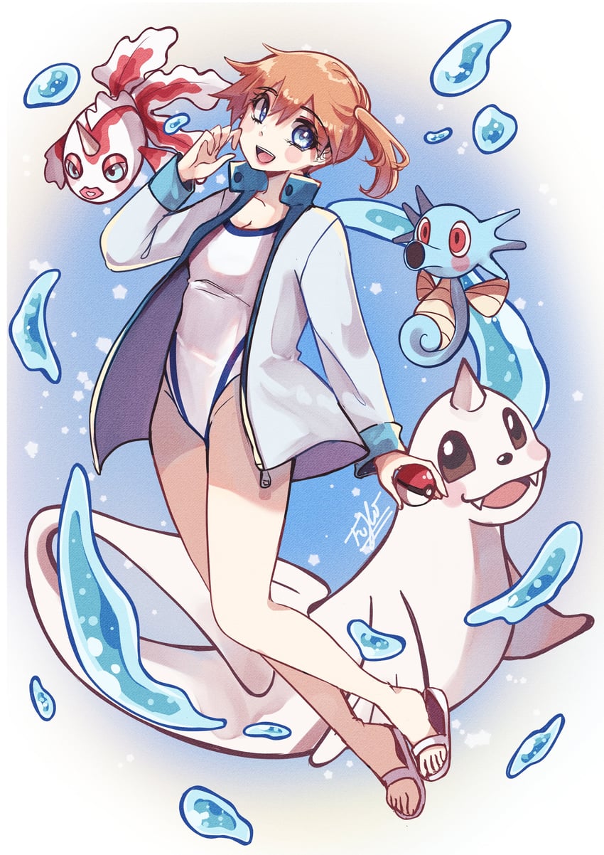 misty, goldeen, horsea, and seel (pokemon and 1 more) drawn by fukosshi